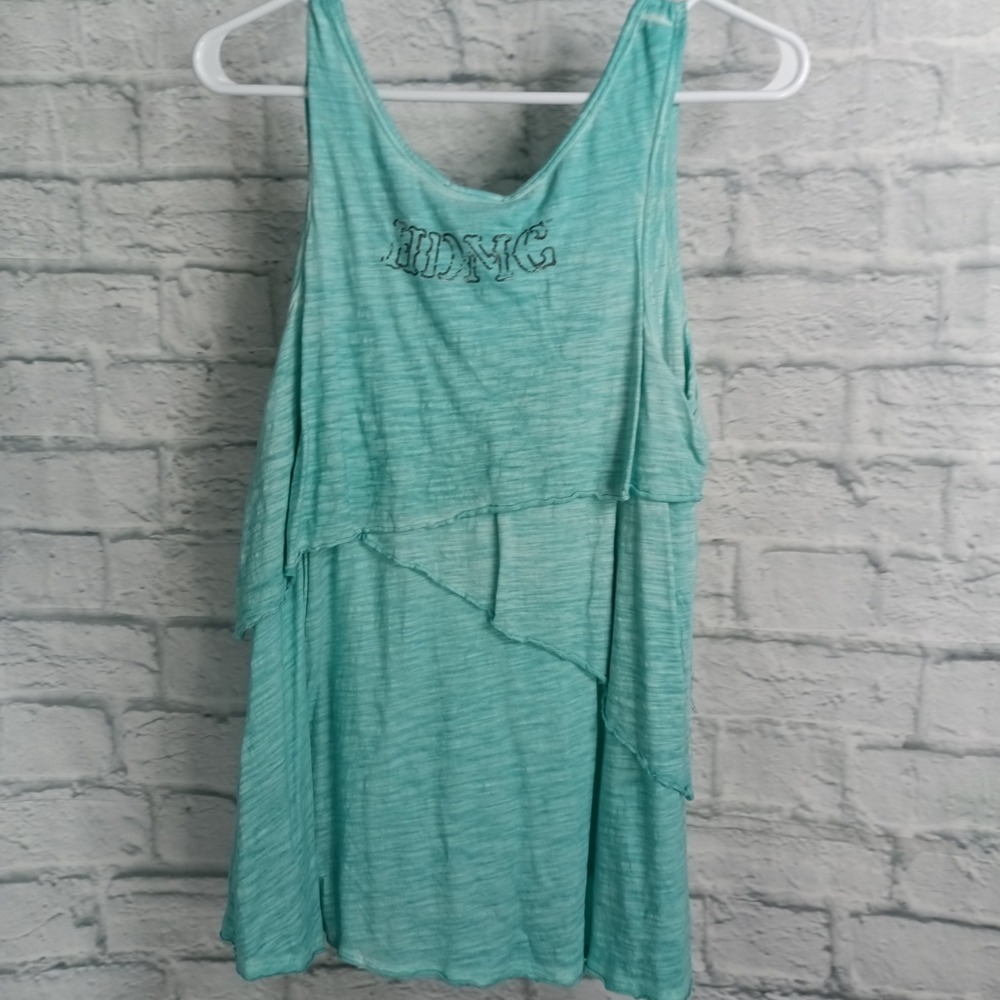 Harley-Davidson Womens Medium Teal Tiered Ruffle Graphic Tank Top Cotton Rayon